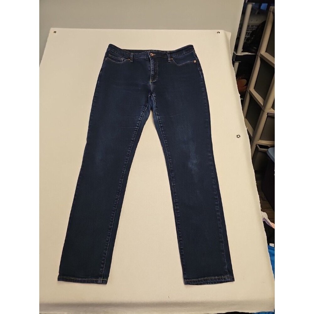 Lands' End‎ Womens Mid Rise Slim Jeans Dark Indigo Blue Denim Size 14